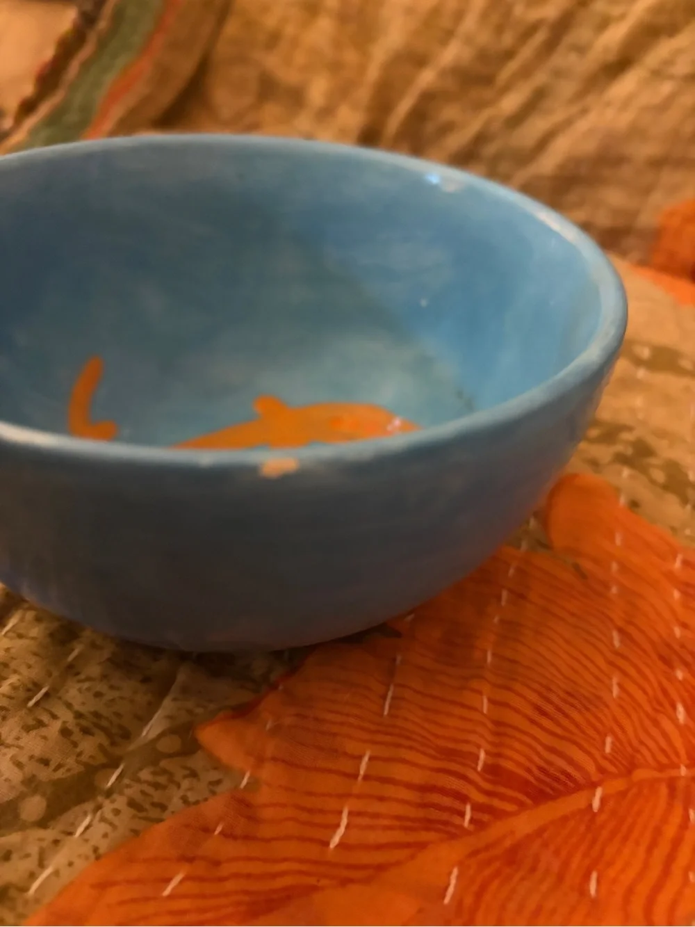 Blue Pisces Bowl with Orange Koi Ceramic 5.75” Zodiac Astrology